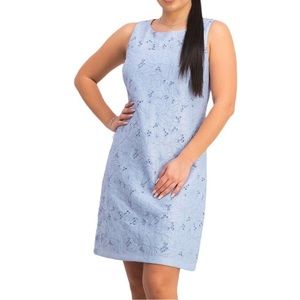Eliza J Sleeveless Light Blue Embroidered Eyelet Cutout Crewneck Shift Dress
